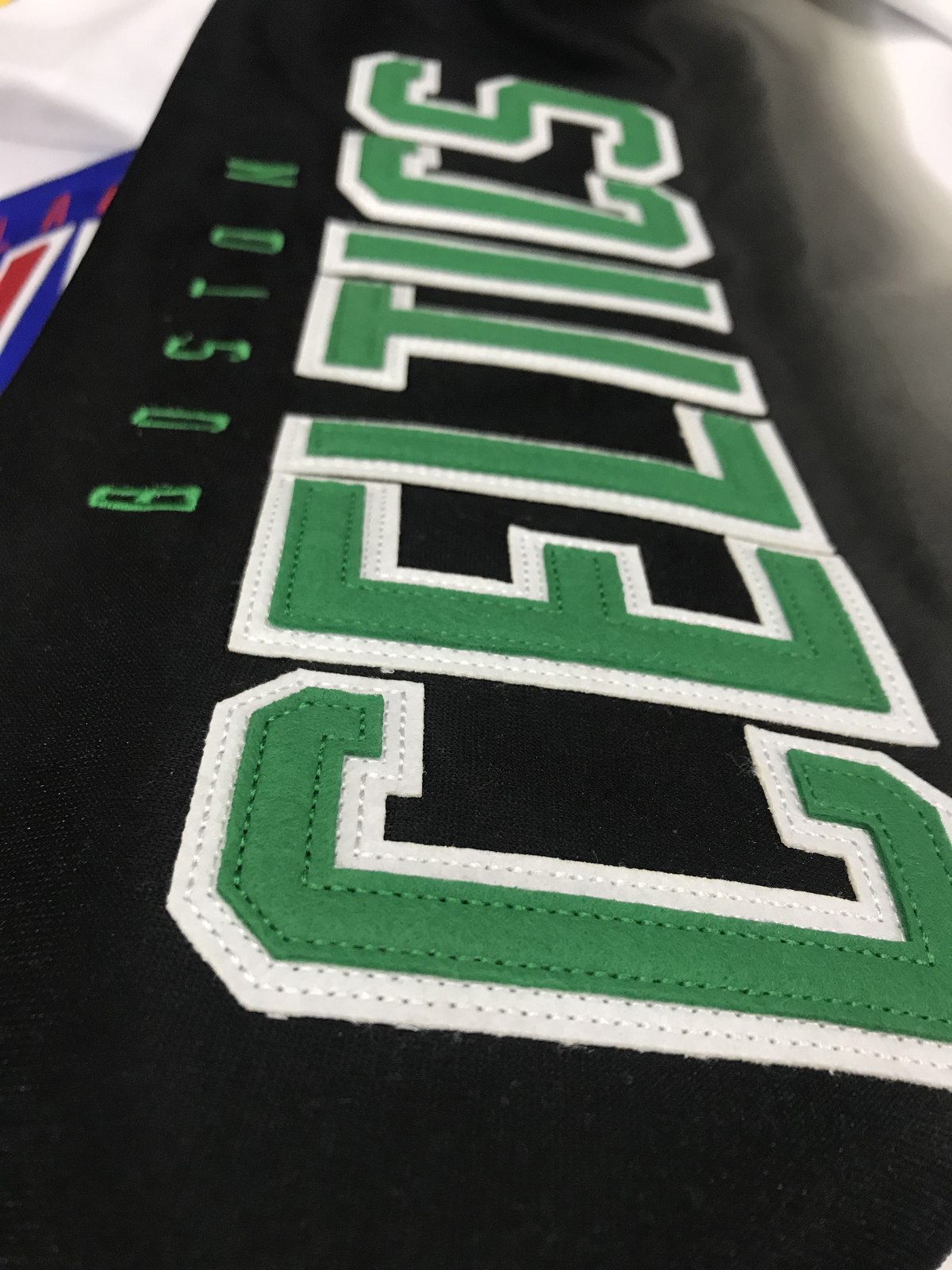 Boston Celtics chenille lettering detail