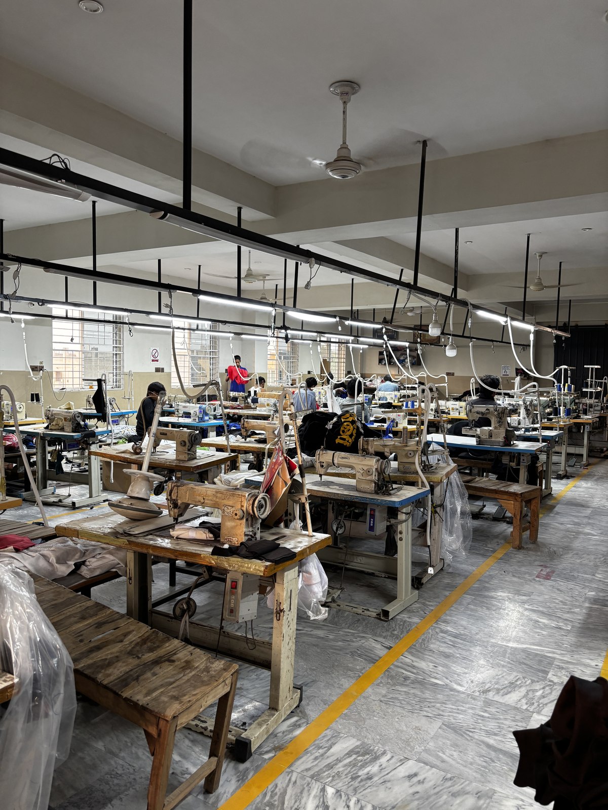 Wide view of the sewing production floor