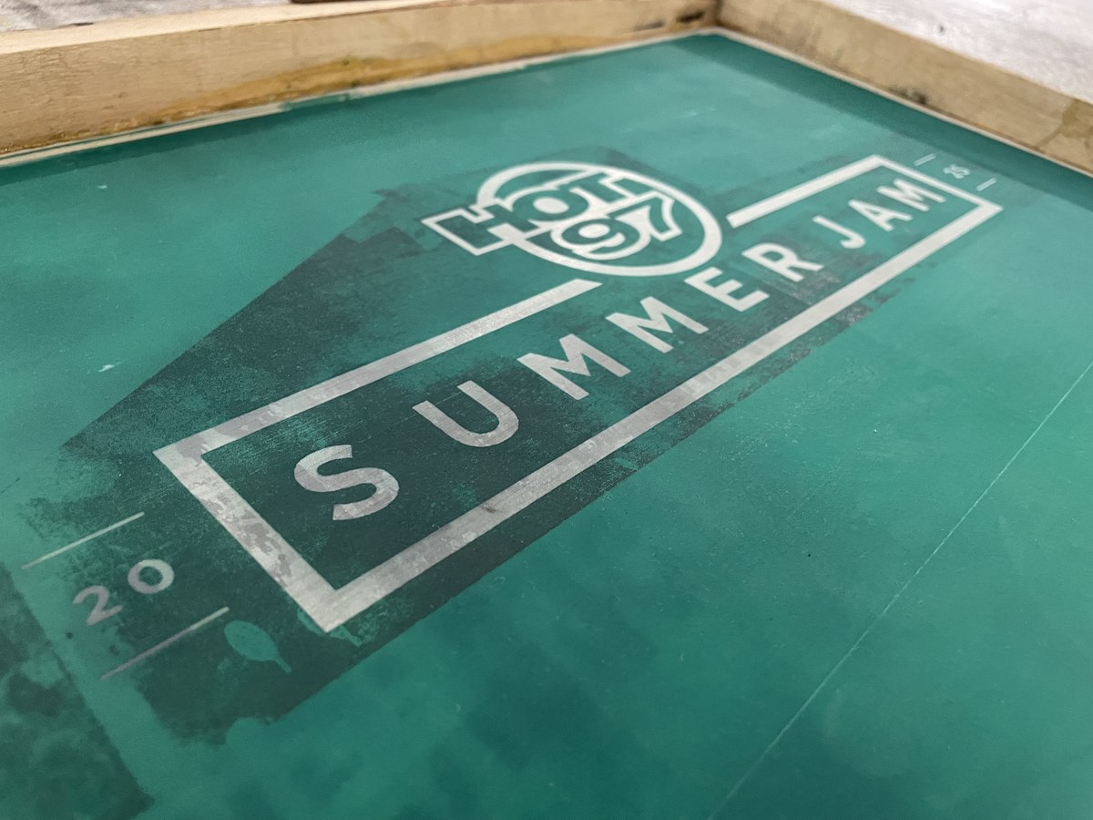 Screen printing setup for a Hot 97 Summer Jam tee