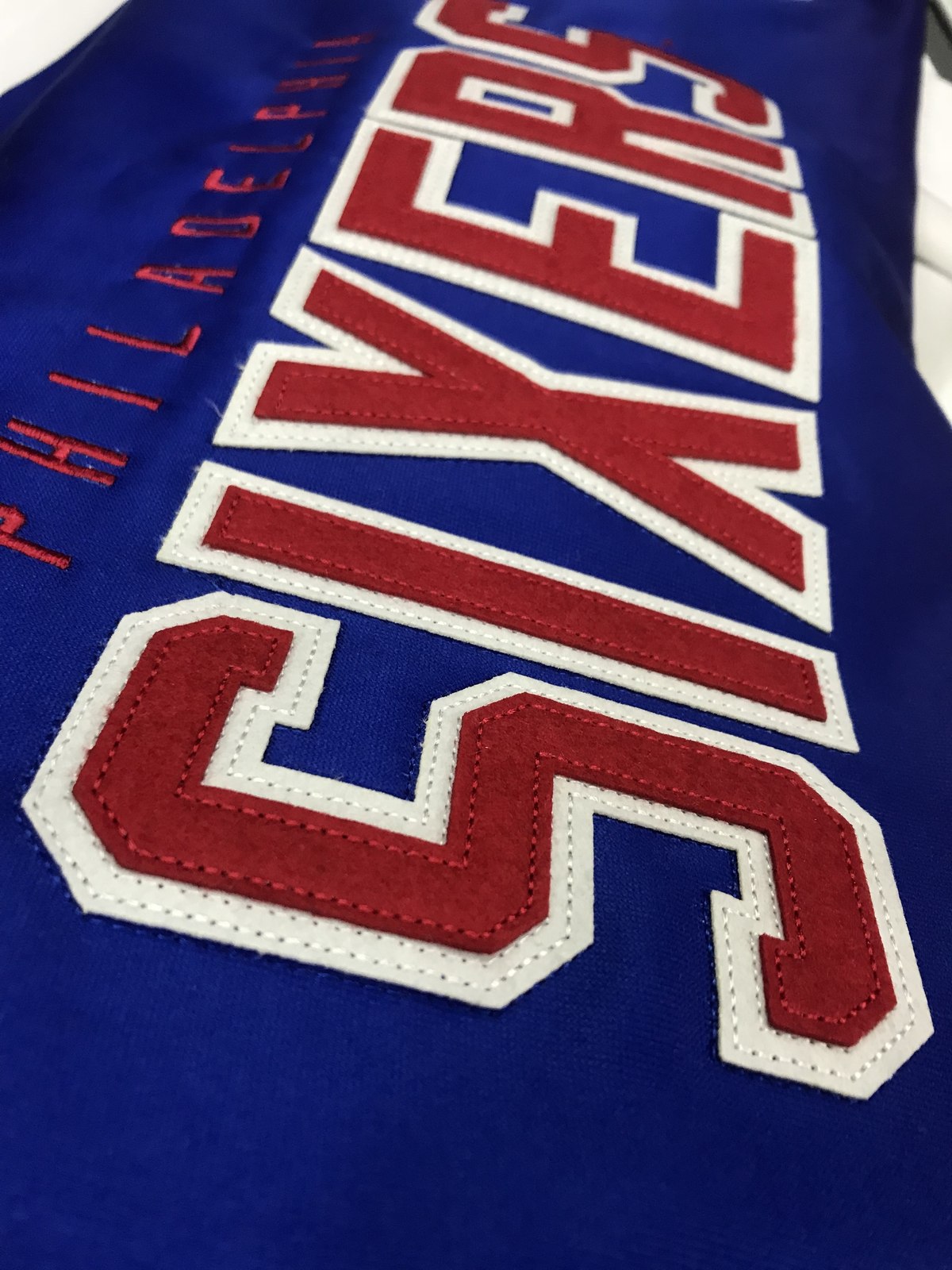 Philadelphia 76ers chenille lettering detail